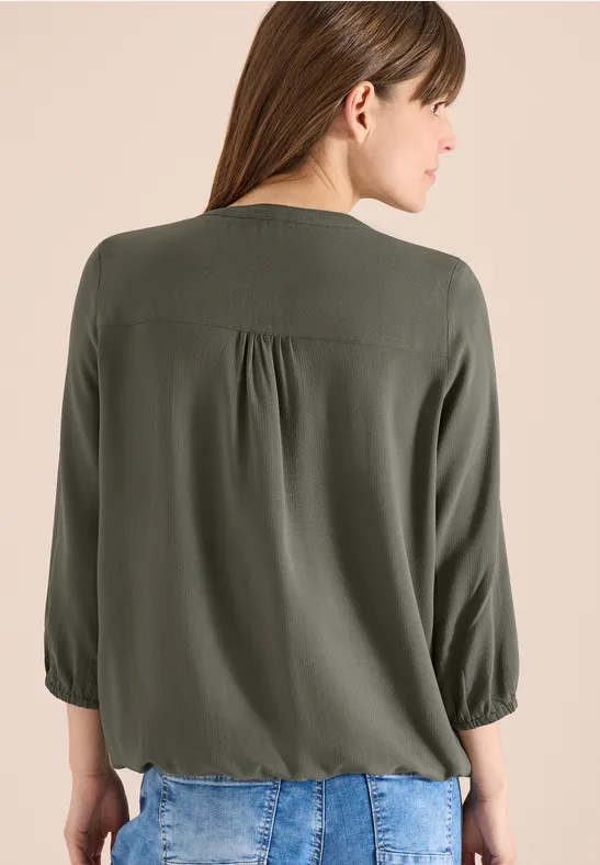 Dobby-Bluse mit Split-Neck