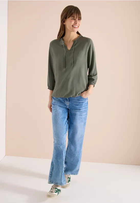 Dobby-Bluse mit Split-Neck
