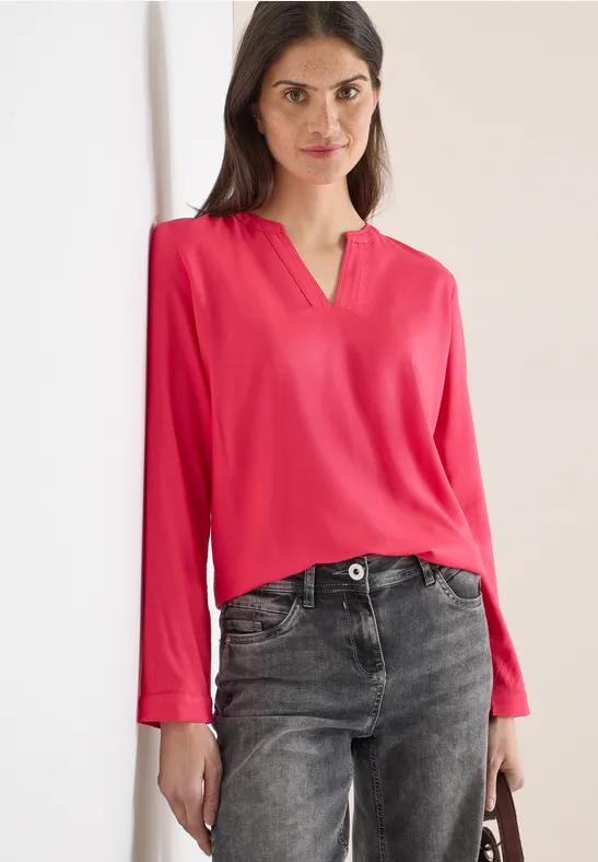 Fließende V-Ausschnitt Bluse mit Gummizugsaum