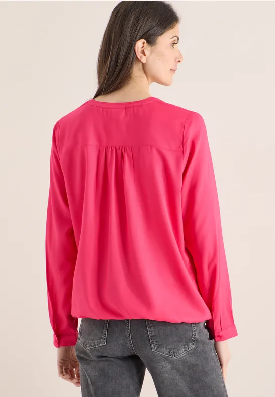 Fließende V-Ausschnitt Bluse mit Gummizugsaum