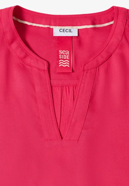 Fließende V-Ausschnitt Bluse mit Gummizugsaum