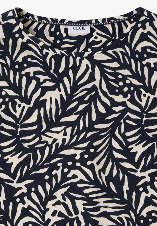 Bluse mit grafischem Blättermuster und Knotendetail
