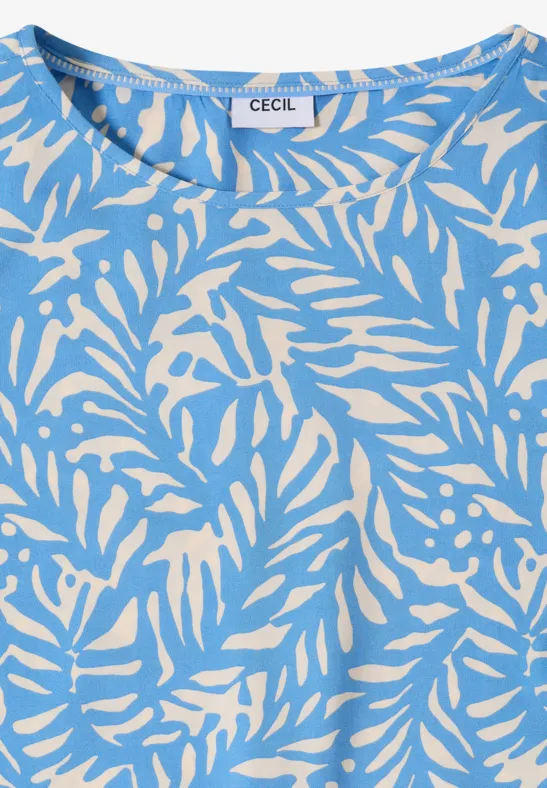 Bluse mit grafischem Blättermuster und Knotendetail