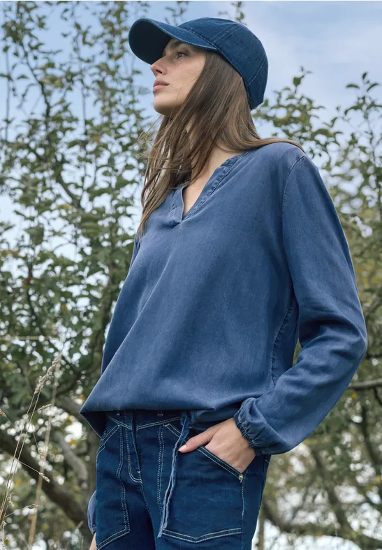 Jeansbluse mit praktischem Elastiksaum