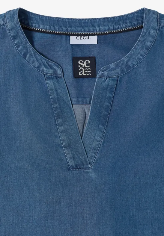 Jeansbluse mit praktischem Elastiksaum