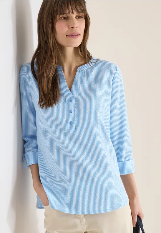 Gestreifte Seersucker Henley-Bluse