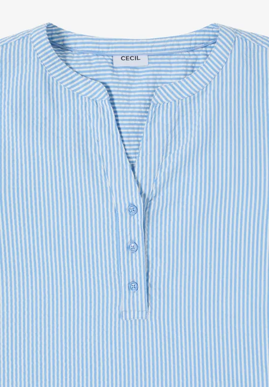 Gestreifte Seersucker Henley-Bluse