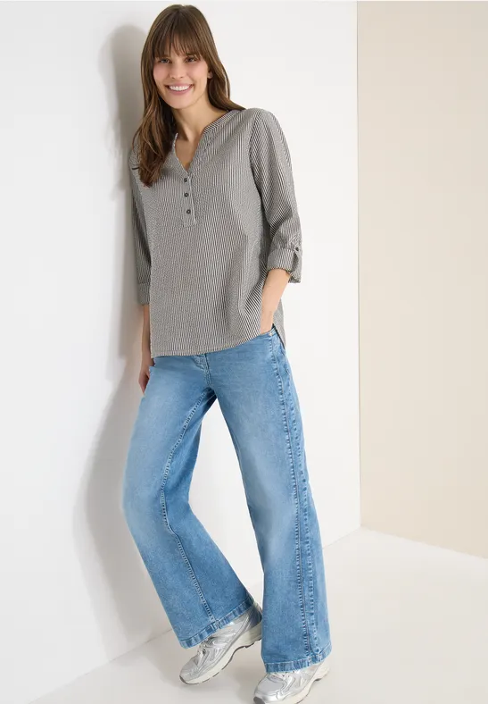 Gestreifte Seersucker-Henley-Bluse