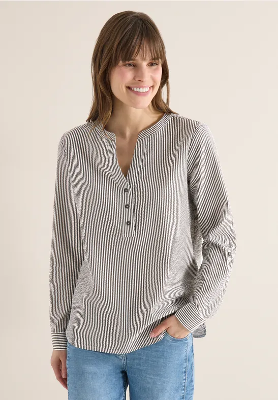 Gestreifte Seersucker-Henley-Bluse