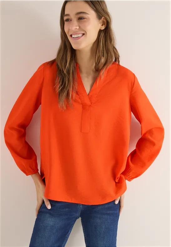 Bluse mit Split Neck aus Viskosemix