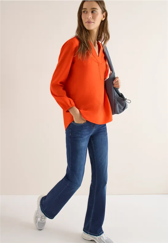 Bluse mit Split Neck aus Viskosemix