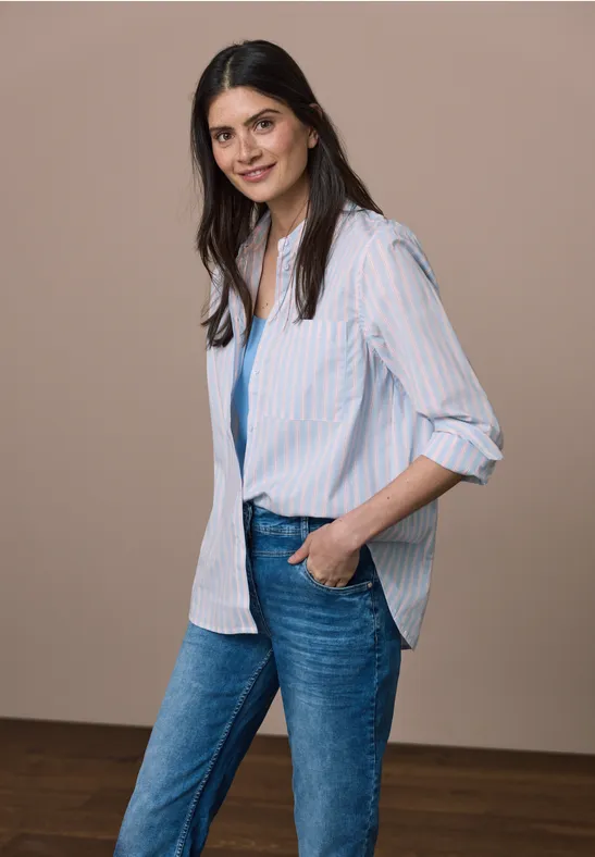 Klassische gestreifte Baumwoll-Mix Bluse