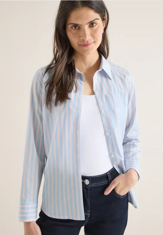Klassische gestreifte Baumwoll-Mix Bluse