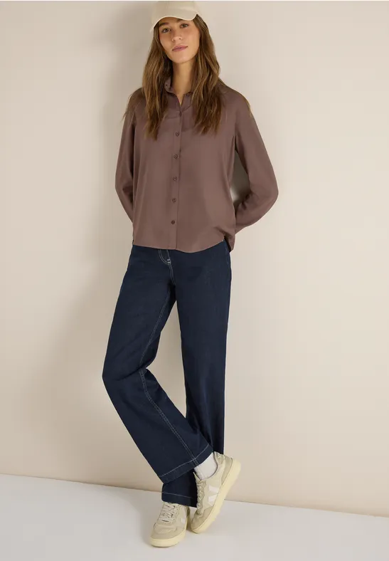 Klassische Viskose-Hemdbluse in Unifarbe