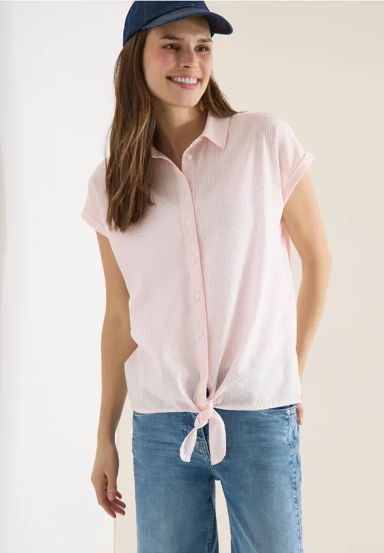 Seersucker-Bluse mit modischem Knotendetail