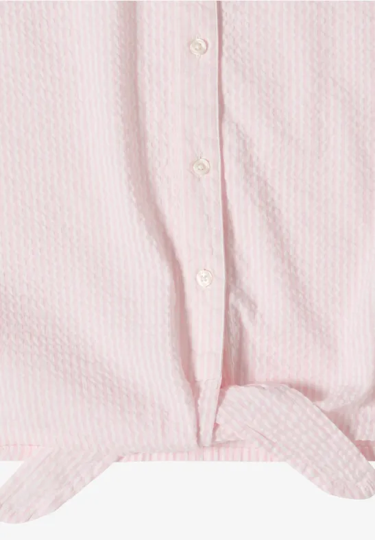 Seersucker-Bluse mit modischem Knotendetail