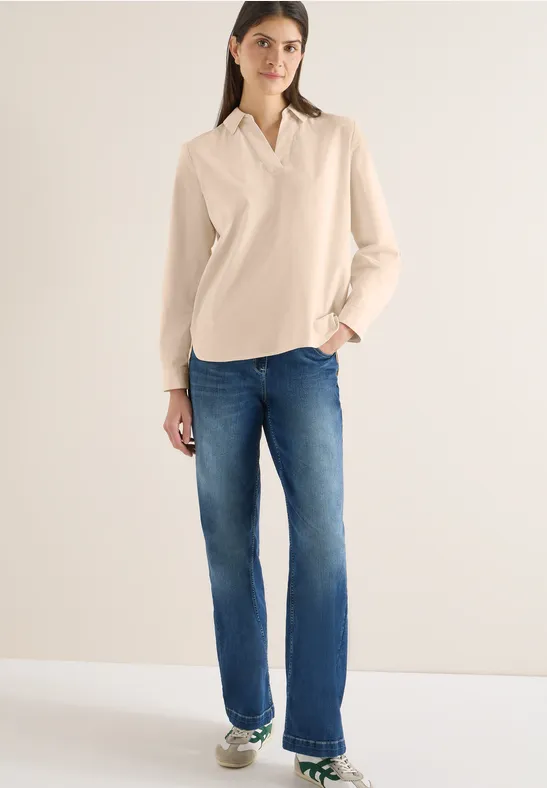 Feincord-Bluse mit V-Ausschnitt