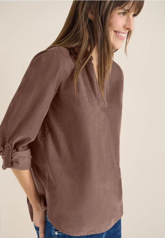 Feincord-Bluse mit V-Ausschnitt