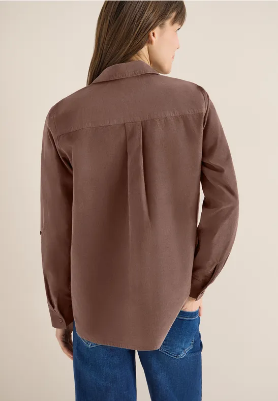 Feincord-Bluse mit V-Ausschnitt