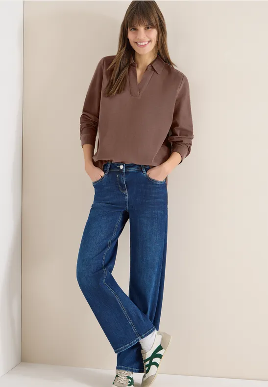 Feincord-Bluse mit V-Ausschnitt