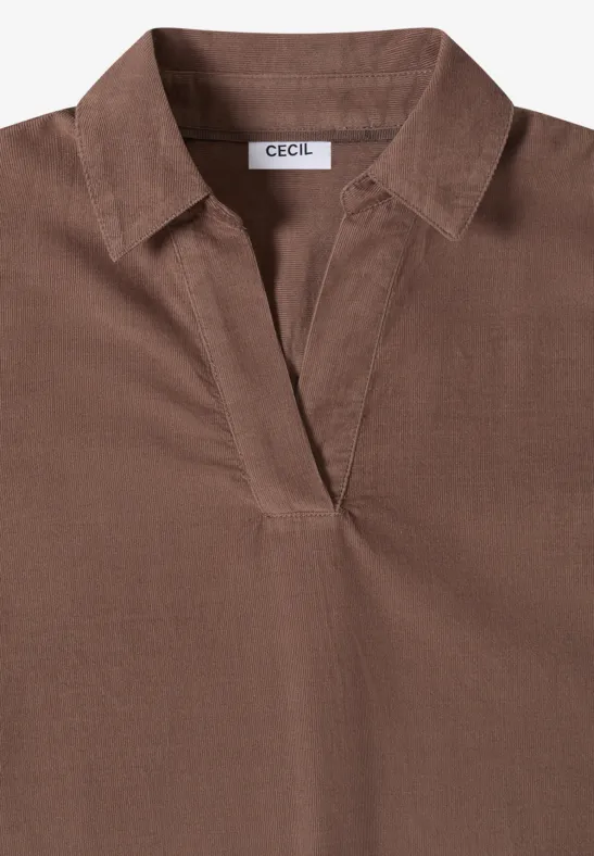Feincord-Bluse mit V-Ausschnitt