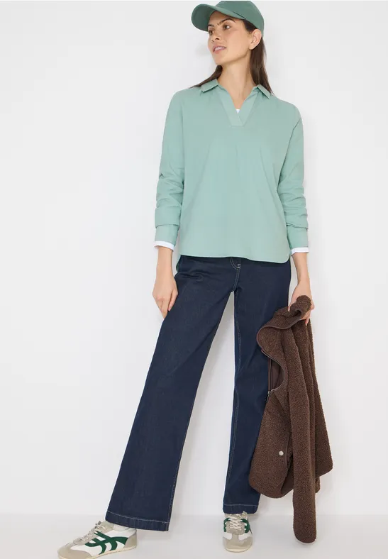 Feincord-Bluse mit V-Ausschnitt