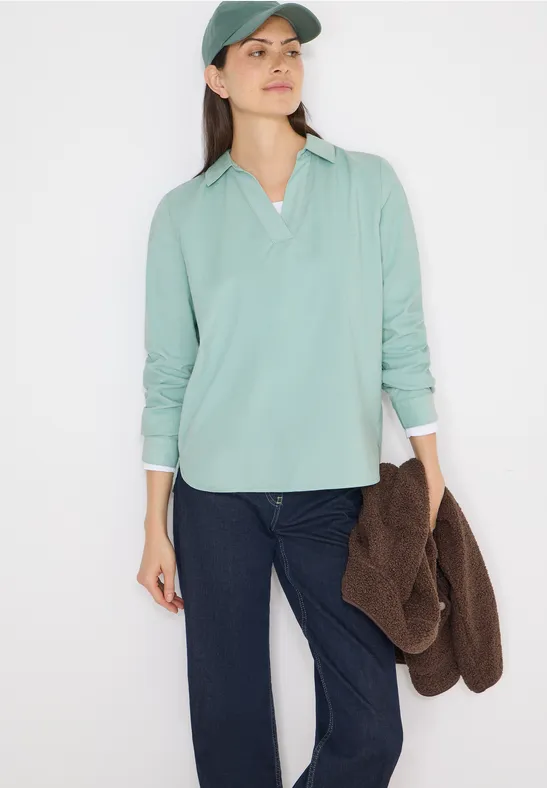 Feincord-Bluse mit V-Ausschnitt