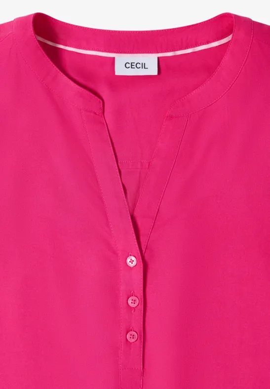 Kurzarm-Viskosebluse mit Split-Neck