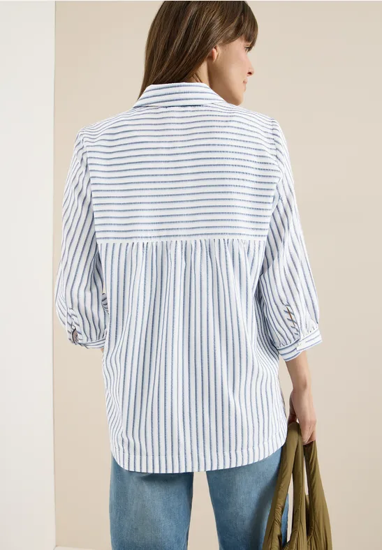 Gestreifte Seersucker-Bluse mit 3/4-Arm
