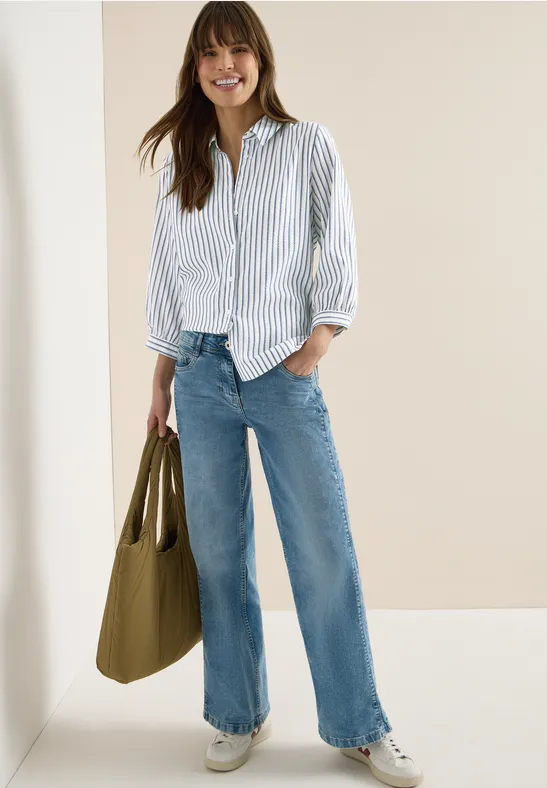 Gestreifte Seersucker-Bluse mit 3/4-Arm