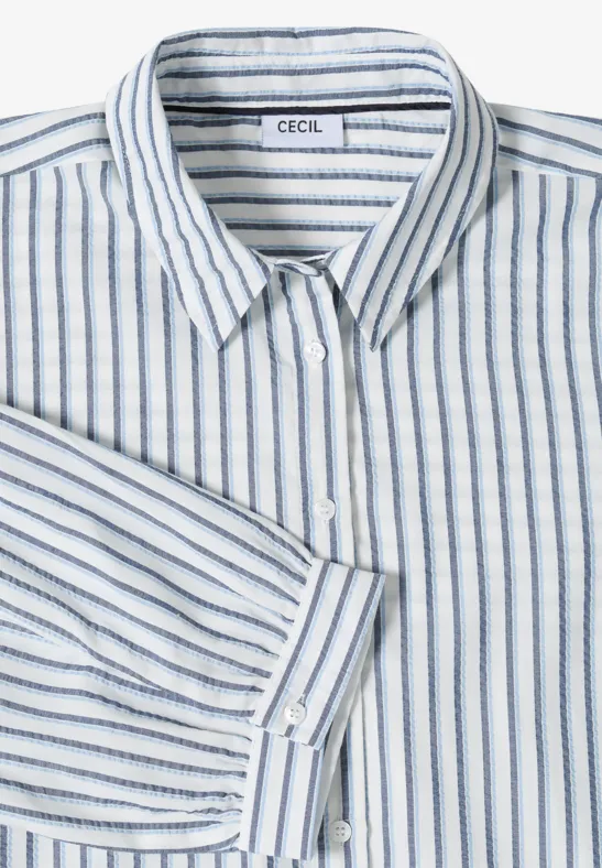 Gestreifte Seersucker-Bluse mit 3/4-Arm