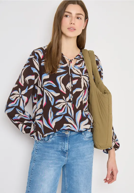 Florale Bluse mit geschlitztem Ausschnitt
