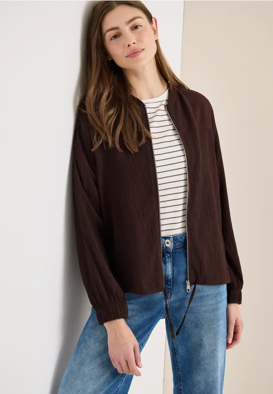 Strukturierter Seersucker-Blouson mit Reißverschluss