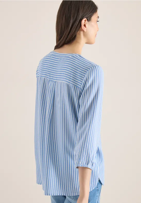 Gestreifte Bluse mit Split-Neck und 3/4-Ärmeln