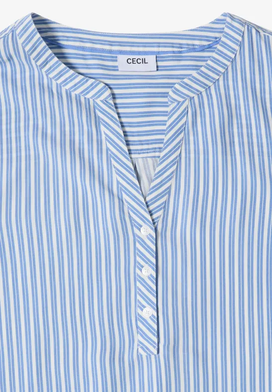 Gestreifte Bluse mit Split-Neck und 3/4-Ärmeln