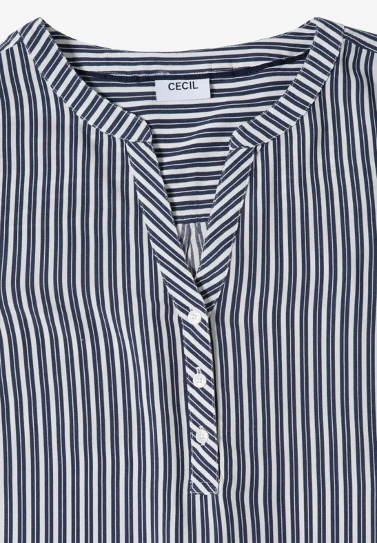 Gestreifte Bluse mit Split-Neck und 3/4-Ärmeln
