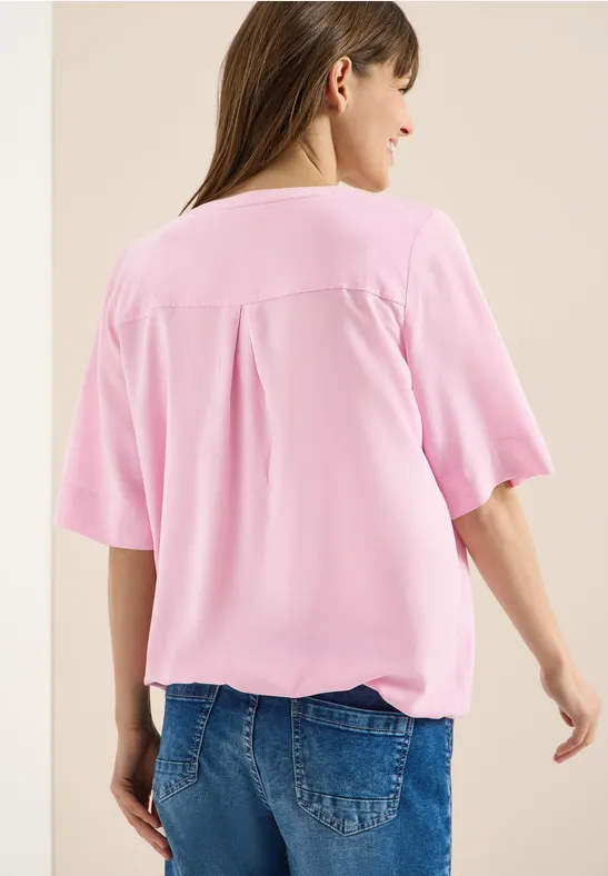 Bluse mit Split-Neck und Elastiksaum