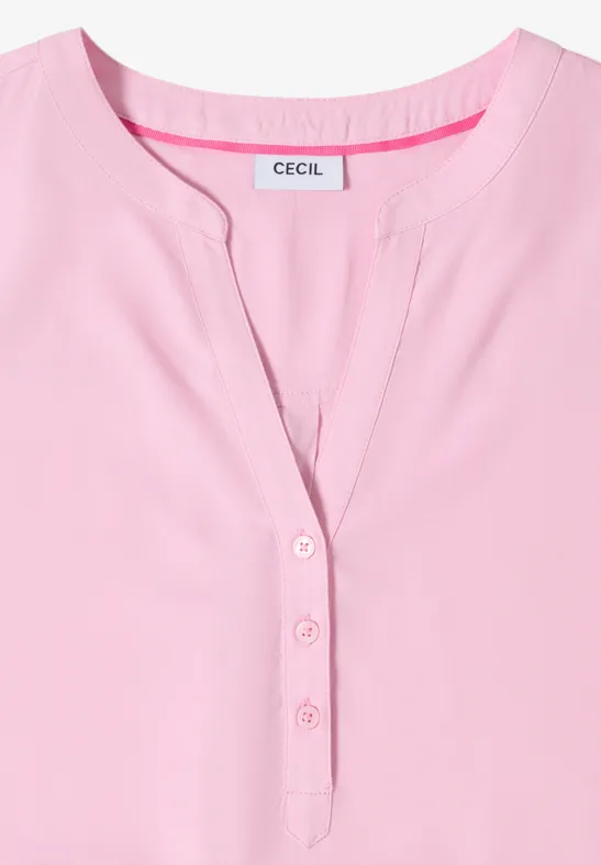 Bluse mit Split-Neck und Elastiksaum