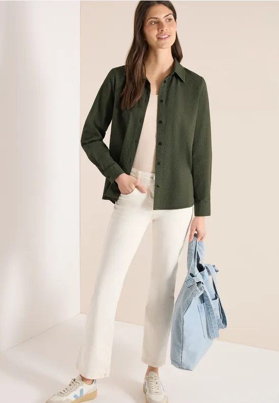 Strukturierte Seersucker-Bluse mit Knopfleiste