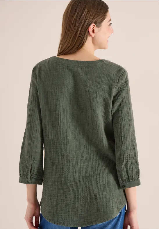 Leicht fallende Musselin-Bluse mit Split-Neck