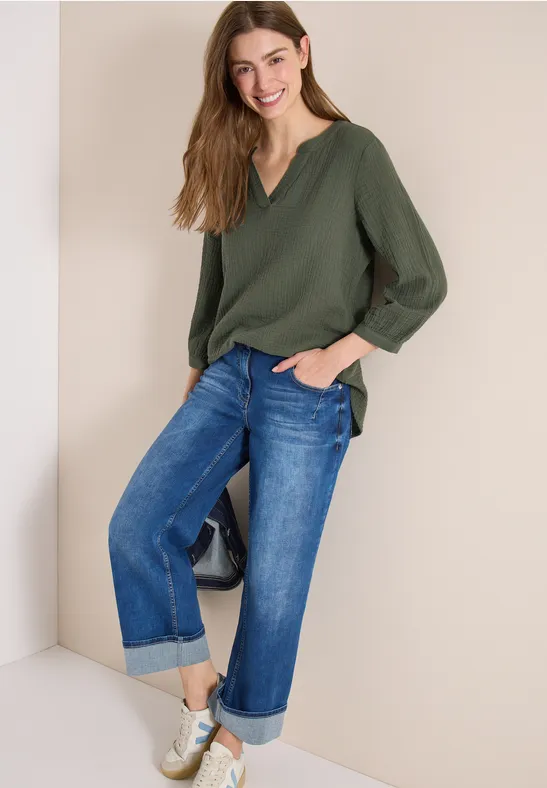 Leicht fallende Musselin-Bluse mit Split-Neck