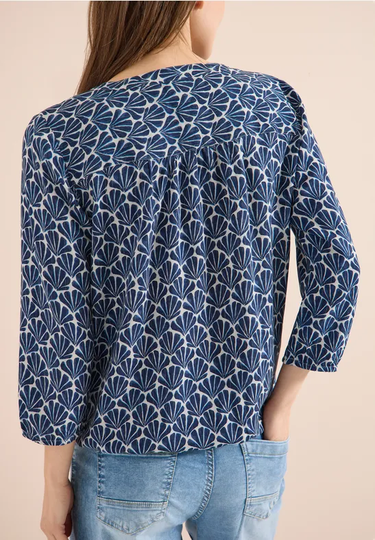 Bluse mit Muschel-Print und Schlitz-Ausschnitt