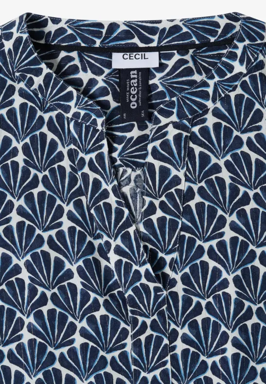 Bluse mit Muschel-Print und Schlitz-Ausschnitt