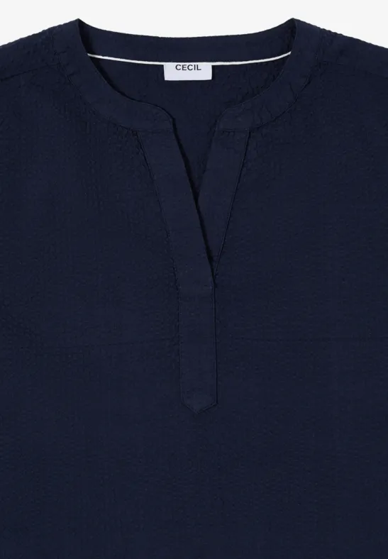 Seersucker-Bluse mit überschnittenen Schultern