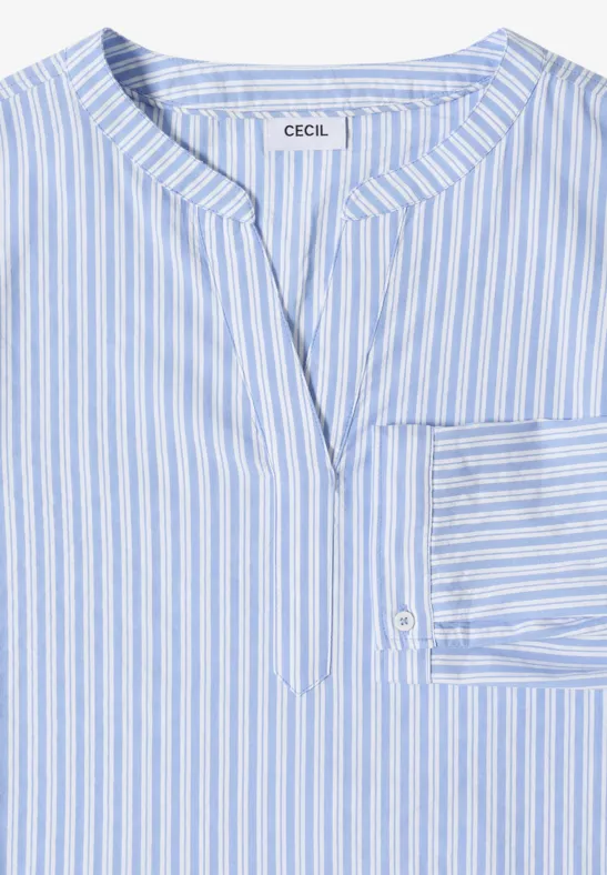 Gestreifte Seersucker-Bluse mit Split-Neck