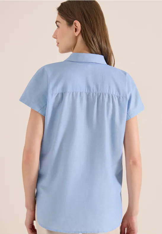 Klassische Kurzarm-Chambray-Bluse
