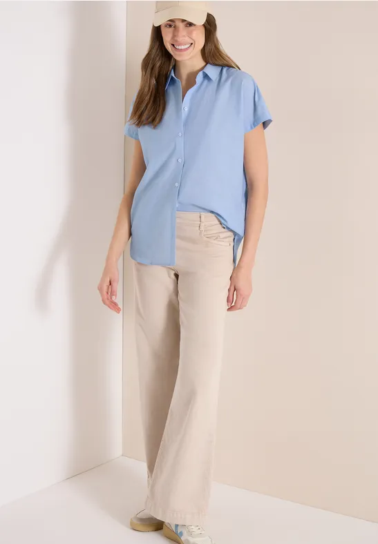 Klassische Kurzarm-Chambray-Bluse