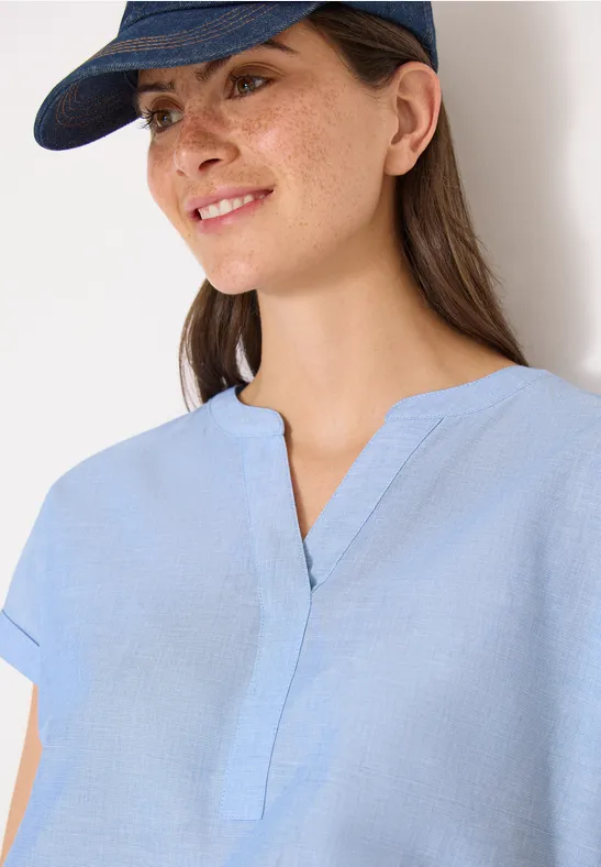 Kurzärmlige Chambray-Tunika-Bluse