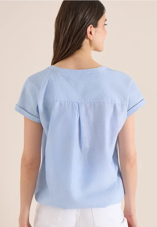 Kurzärmlige Chambray-Tunika-Bluse