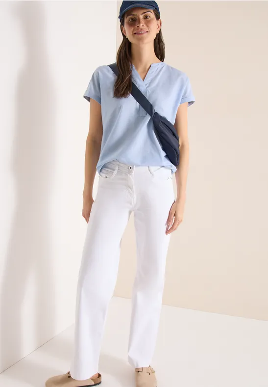 Kurzärmlige Chambray-Tunika-Bluse